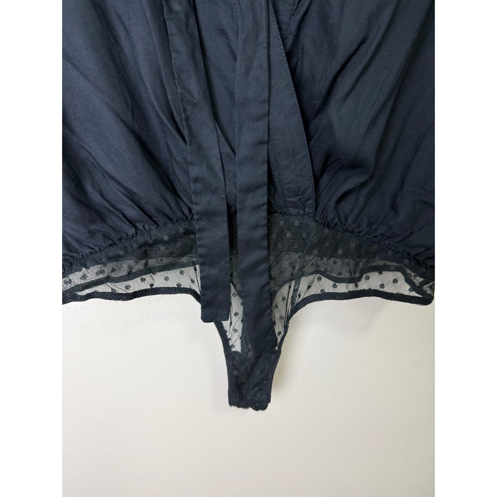 Free People Intimately Black Ruffle Sleeve Tie Front Mesh Bodysuit OB959390 L - Picture 6 of 9